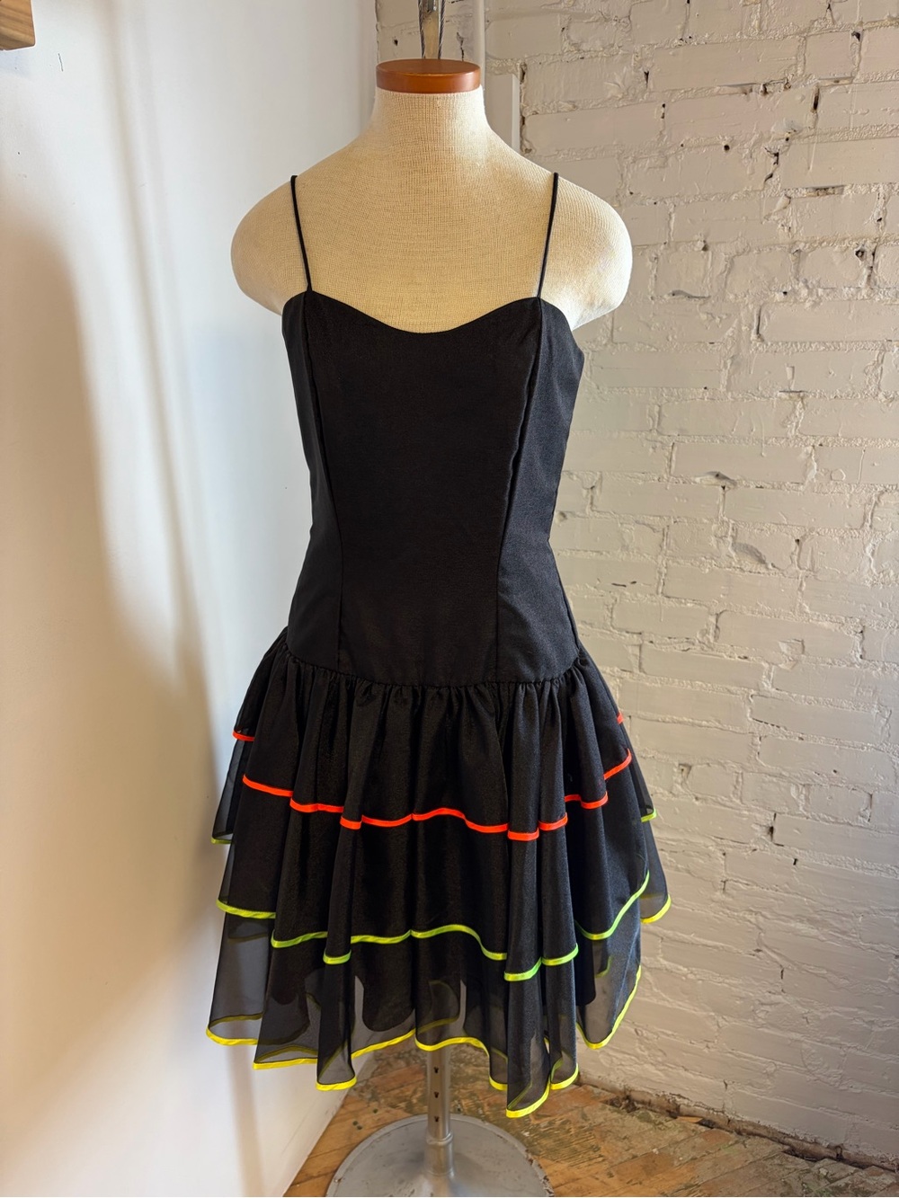 1980s Cocktail dress with Tired skirt and Neon Piping